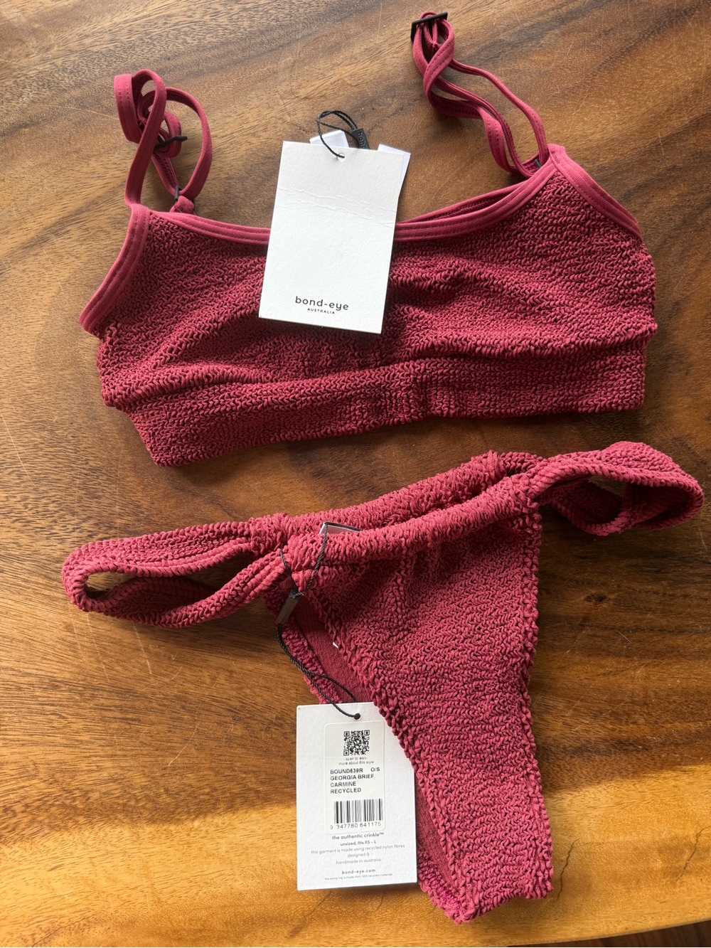 bond-eye Textured Bandeau Bikini Set — Raspberry